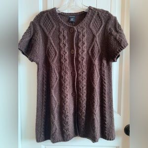 Calvin Klein Jeans, Womans Cardigan Sweater, Short Sleeves, Cable-Knit, Brown XL